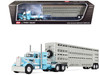 Peterbilt 351 with 36 Vintage Sleeper and 45' Wilson Vintage Livestock Trailer Light Blue with White Stripes 1/64 Diecast Model DCP/First Gear 60-1816
