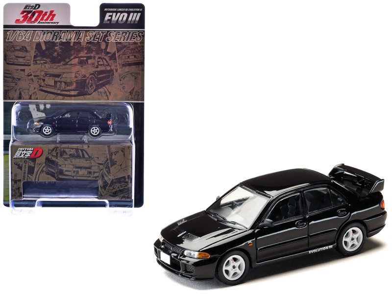 Mitsubishi Lancer RS Evolution III RHD Right Hand Drive Black Initial D 1995-2013 Manga Diorama Set Series 1/64 Diecast Model car Hobby Japan HJDMD004