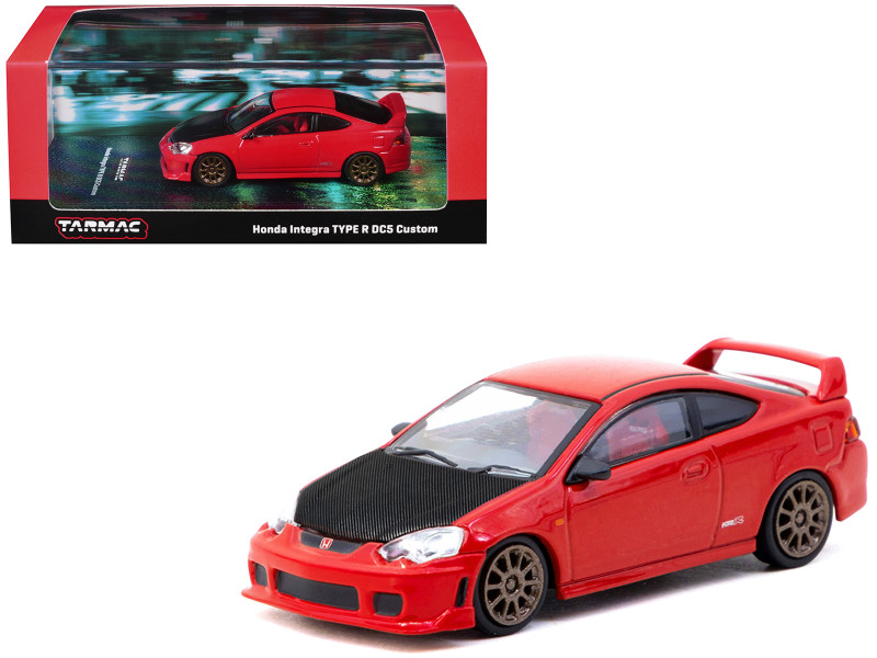 Honda Integra Type R DC5 Custom RHD Right Hand Drive Red with Carbon Hood "Road64" Series 1/64 Diecast Model Car Tarmac Works T64R-TL022-RE
