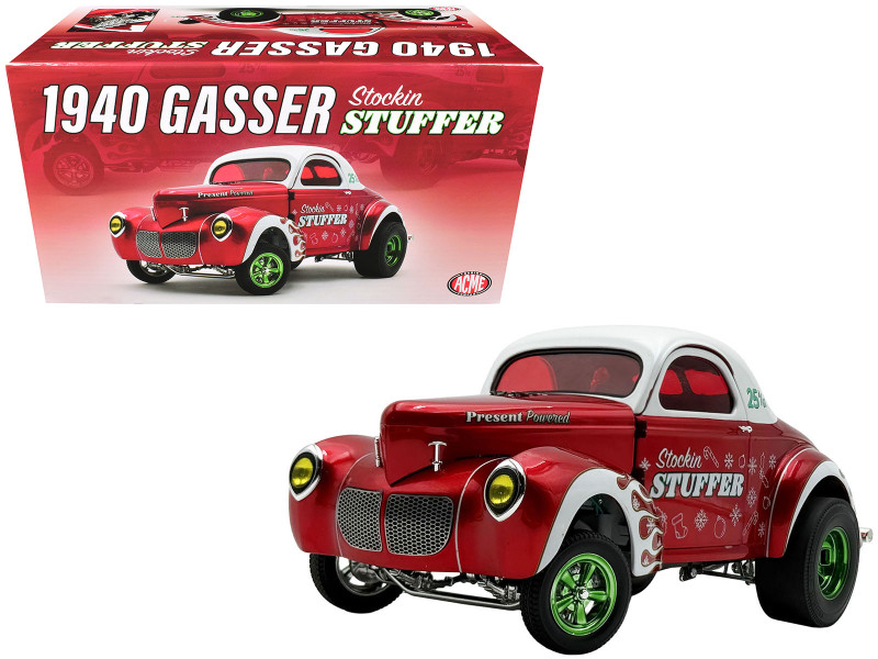 1940 Gasser Stockin Stuffer Red Chrome with White Top and Graphics Limited Edition to 126 pieces Worldwide 1/18 Diecast Model Car ACME A1800938