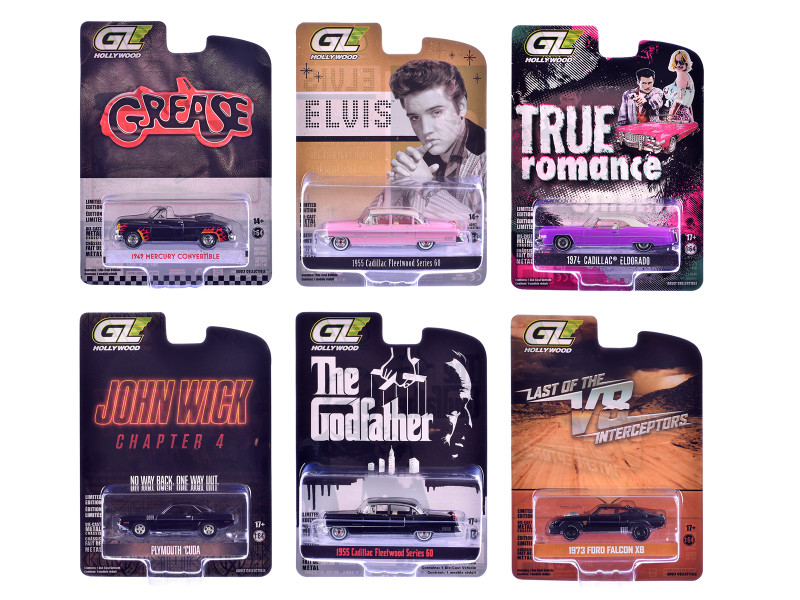Hollywood Greatest Hits 2025 Set of 6 pieces 1/64 Diecast Model Cars Greenlight 44717SET