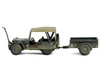 Willys MB Jeep with Trailer Olive Drab Weathered with Driver Figure United States Army Mini AFV Series 1/64 Diecast Model Forces of Valor FOV-805104