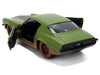 Dom's 1973 Chevrolet Camaro F-Bomb Matt Green Dirty Version with Black Hood Stripe Fast & Furious 2009 Movie Fast & Furious 25 Years Series 1/32 Diecast Model Car Jada 36393