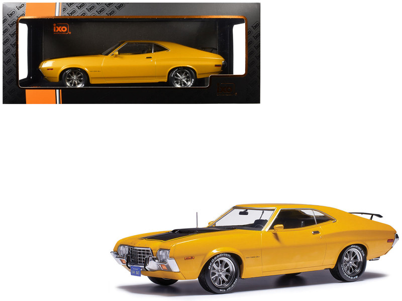 1972 Ford Gran Torino Sport 2 Door Orange Metallic with Black Hood Stripes 1/18 Diecast Model Car IXO Models 18CMC18622