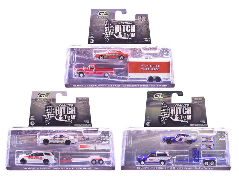 Racing Hitch & Tow Series #6 Set of 3 pieces 1/64 Diecast Model Cars Greenlight 31190-A-B-C