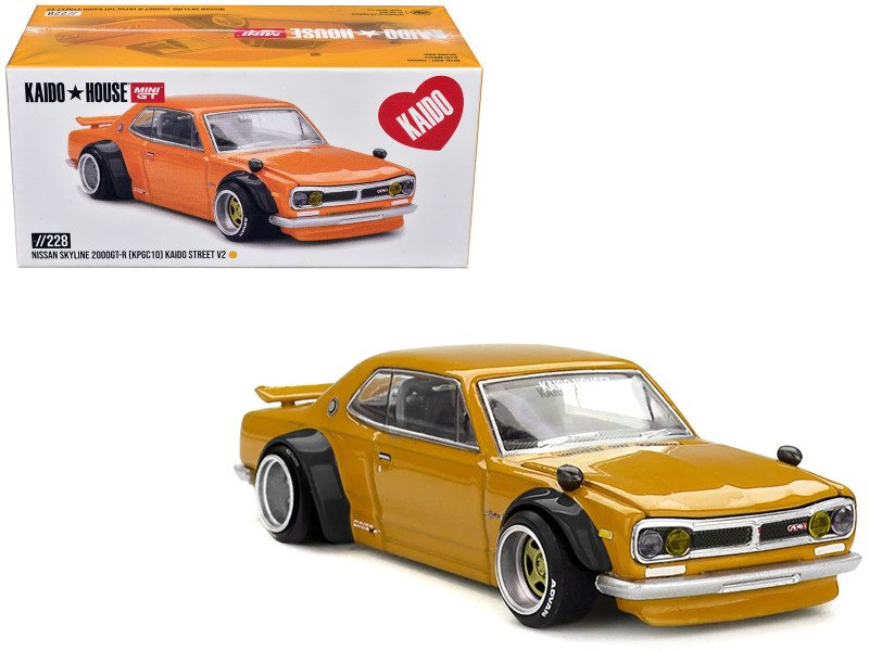 Nissan Skyline 2000GT-R KPGC10 RHD Right Hand Drive Kaido Street V2 Yellow Designed by Jun Imai Kaido House Special 1/64 Diecast Model Car Mini GT KHMG228
