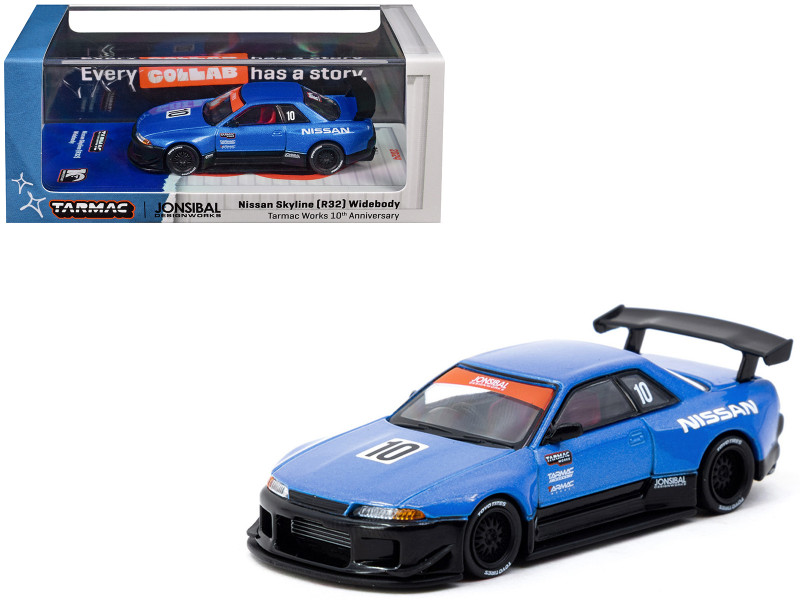 Nissan Skyline R32 Widebody RHD Right Hand Drive #10 Tarmac Works 10th Anniversary Blue Metallic Global64 1/64 Diecast Model Car Tarmac Works T64G-061-10TH