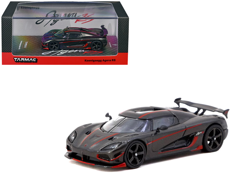 Koenigsegg Agera RS Black Carbon with Red Accents Global64 Series 1/64 Diecast Model Car Tarmac Works T64G-TL005-BCF