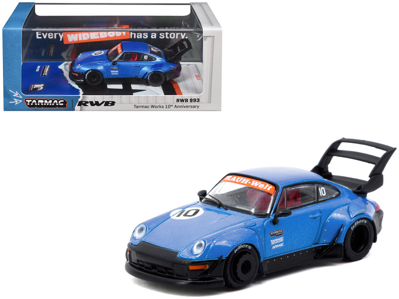 RWB 993 RHD Right Hand Drive #10 Tarmac Works 10th Anniversary Blue Metallic Hobby64 Series 1/64 Diecast Model Car Tarmac Works T64-TL017-10TH
