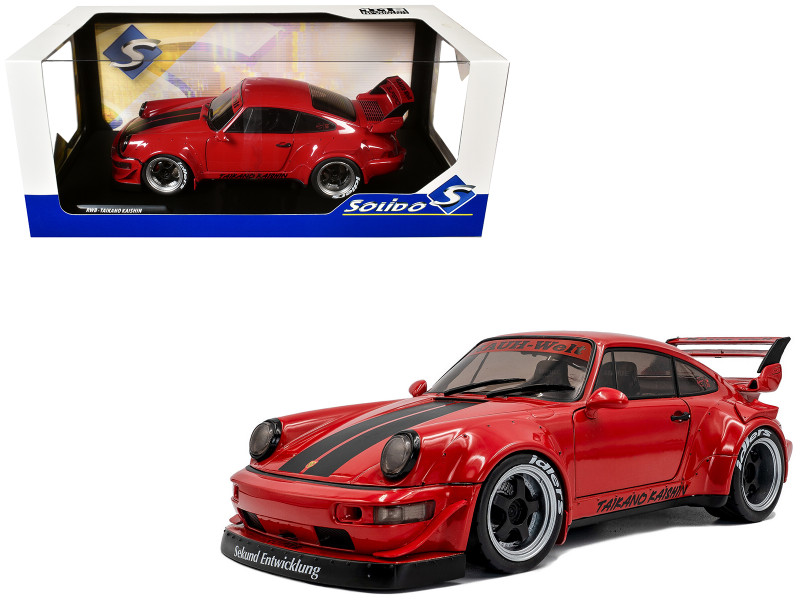 2024 RWB Bodykit Taikano Kaishin Red with Black Stripes 1/18 Diecast Model Car Solido S1807514
