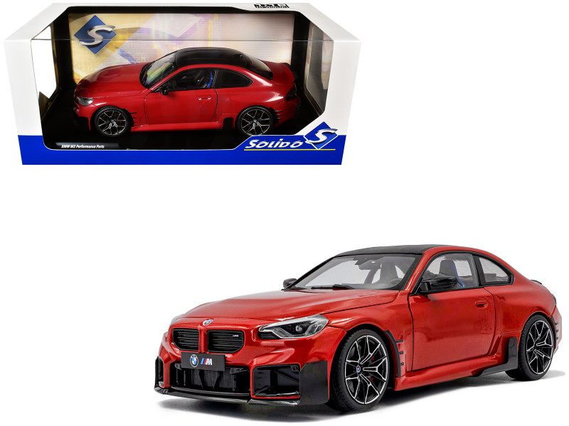 2024 BMW M2 Performance Parts Toronto Red Metallic with Carbon Top 1/18 Diecast Model Car Solido S1812902
