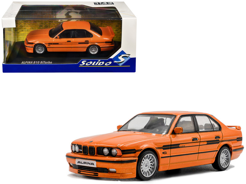 1994 BMW E34 Alpina B10 BiTurbo Orange Metallic with Black Stripes 1/64 Diecast Model Car Solido S4310407