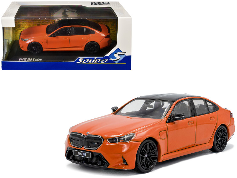 2024 BMW M5 Sedan Fire Orange III with Black Top 1/43 Diecast Model Car Solido S4317552