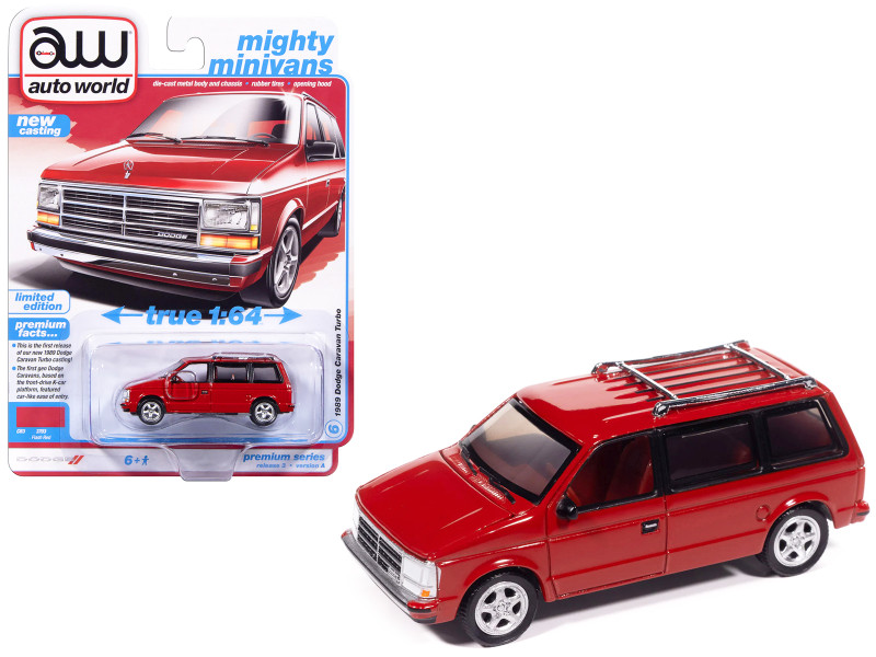1989 Dodge Caravan Turbo Van Flash Red Mighty Minivans Series 1/64 Diecast Model Car Auto World 64522-AWSP206A