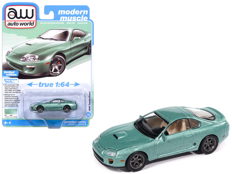 1998 Toyota Supra Caribbean Green Metallic Modern Muscle Series 1/64 Diecast Model Car Auto World 64522-AWSP209B