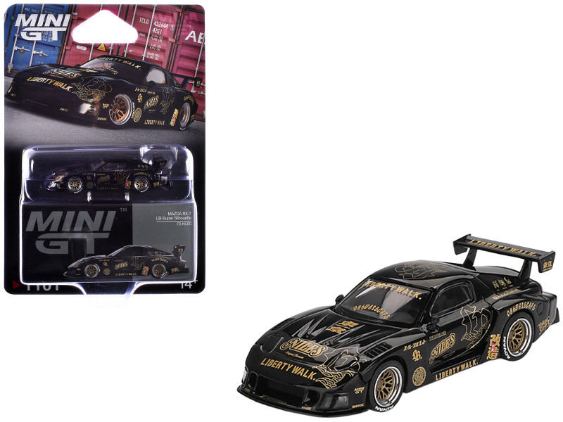 Mazda RX-7 LB-Super Silhouette FD-NILES Black with Gold Graphics Limited Edition 1/64 Diecast Model Car Mini GT MGT01101