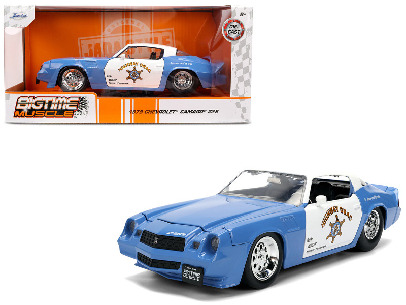 1979 Chevrolet Camaro Z28 Police Highway Drag Blue and White Bigtime Muscle Series 1/24 Diecast Model Car Jada 36626