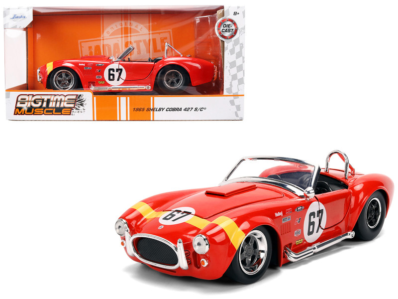 1965 Shelby Cobra 427 S/C #67 Red with Yellow Stripe Bigtime Muscle Series 1/24 Diecast Model Car Jada 36629