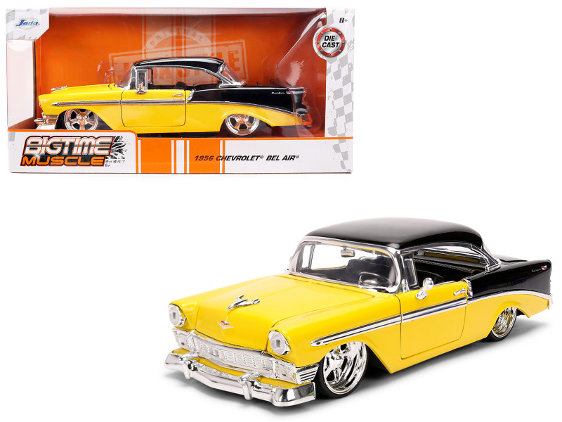 1956 Chevrolet Bel Air Yellow and Black Bigtime Muscle Series 1/24 Diecast Model Car Jada 36648