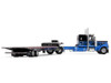 Peterbilt 389 with 48 Flat Top Sleeper and Landoll 440B 50CA Traveling Axle Trailer Black with Blue Stripes 1/64 Diecast Model DCP/First Gear 60-2190
