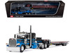 Peterbilt 389 with 48 Flat Top Sleeper and Landoll 440B 50CA Traveling Axle Trailer Black with Blue Stripes 1/64 Diecast Model DCP/First Gear 60-2190