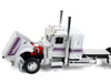 Peterbilt 389 with 36 Flat Top Sleeper and Fontaine Magnitude Lowboy Trailer White with Black Stripes 1/64 Diecast Model DCP/First Gear 60-2191