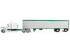 Peterbilt 389 with 63 Mid Roof Sleeper and 53 Utility Trailer White with Green Stripes 1/64 Diecast Model DCP/First Gear 60-2192