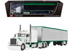 Peterbilt 389 with 63 Mid Roof Sleeper and 53 Utility Trailer White with Green Stripes 1/64 Diecast Model DCP/First Gear 60-2192