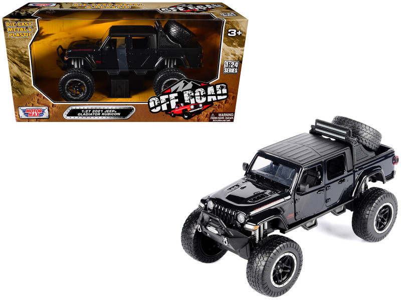 2021 Jeep Gladiator Rubicon Off-Road Pickup Truck Black with Matt Black Top Off Road Series 1/27 Diecast Model Car Motormax 79145BK