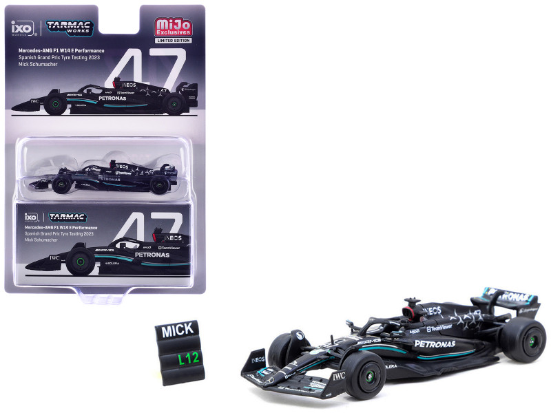 Mercedes-AMG F1 W14 E Performance #47 Mick Schumacher Formula One F1 Spanish GP Tyre Testing 2023 with Pit Board Global64 Series 1/64 Diecast Model Tarmac Works T64G-F064-MS1