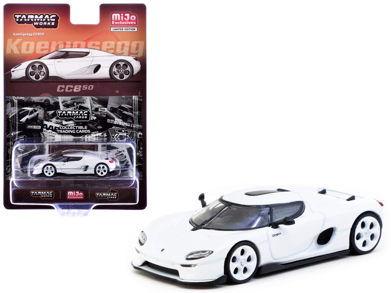 Koenigsegg CC850 White with Tarmac Cards Global64 Series 1/64 Diecast Model Tarmac Works T64G-TL051-WH