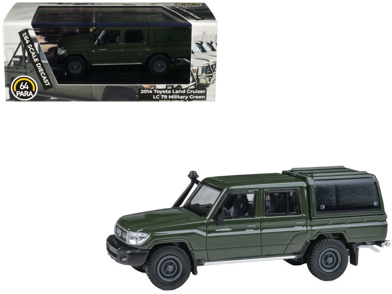 2014 Toyota Land Cruiser LC 79 with Camper Shell Military Green 1/64 Diecast Model Car Paragon PA-55686
