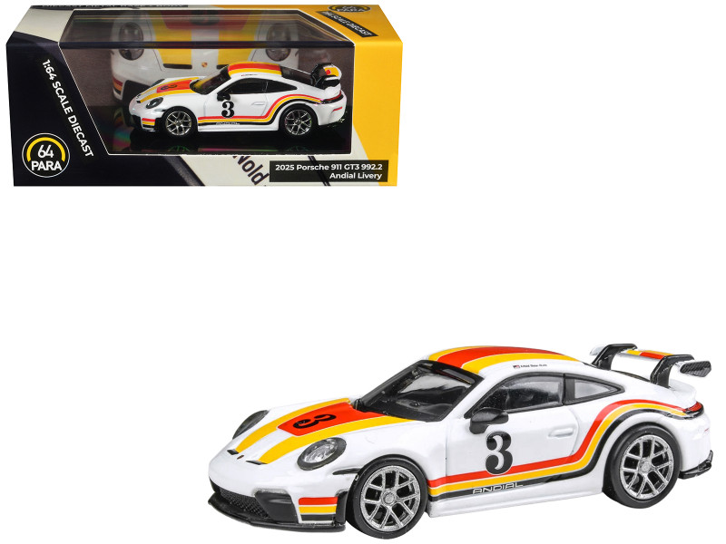 2025 Porsche 911 GT3 992.2 #3 Andial Livery White with Stripes 1/64 Diecast Model Car Paragon PA-55876