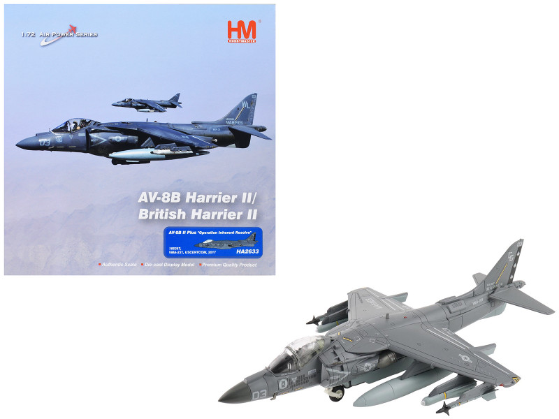 McDonnell Douglas AV-8B Plus Harrier II Aircraft 165357 VMA-231 Ace of Spades Operation Inherent Resolve USCENTCOM 2017 United States Marine Corps Air Power Series 1/72 Diecast Model Hobby Master HA2633