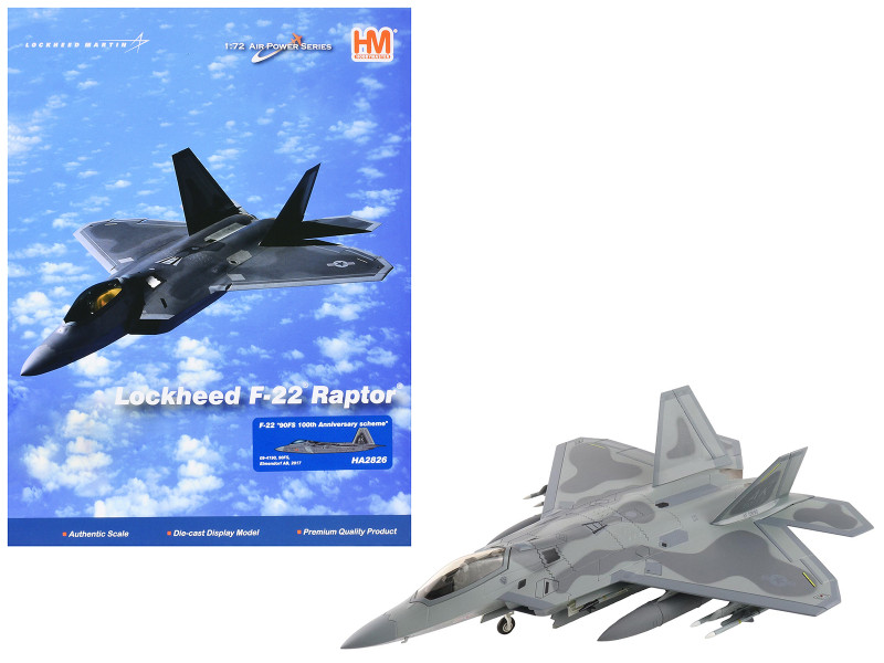 Lockheed F-22 Raptor Stealth Aircraft 09-4190 90th Fighter Squadron 100th Anniversary Elmendorf Air Base 2017 United States Air Force Air Power Series 1/72 Diecast Model Hobby Master HA2826