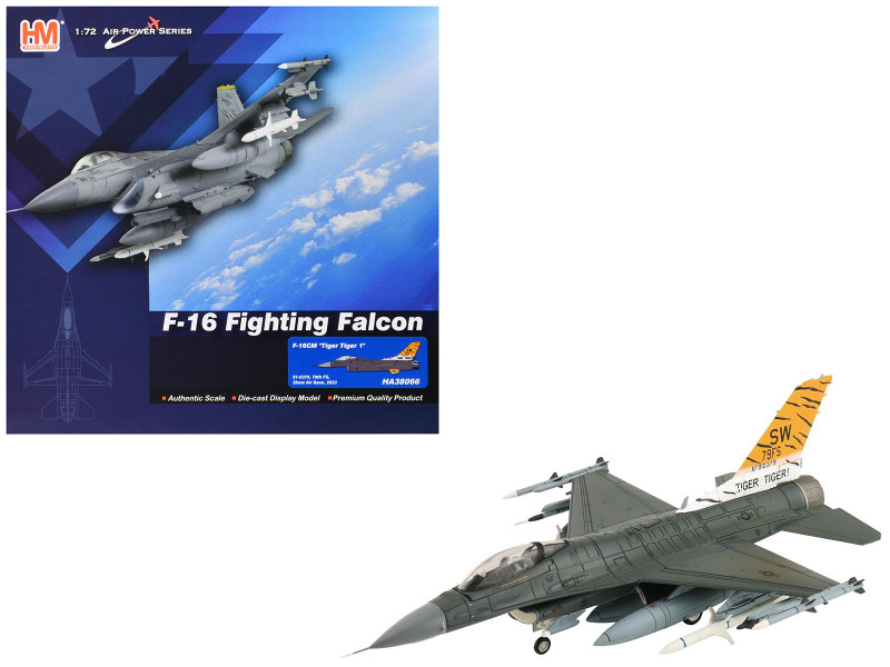 Lockheed F 16CM Fighting Falcon Fighter Aircraft 91 0379 Tiger Tiger 1 79th Fighter Squadron Shaw Air Force Base 2023 United States Air Force Air Power Series 1/72 Diecast Model Hobby Master HA38066