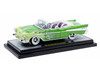 1957 Chevrolet Bel Air Convertible Green Metallic with Flame Graphics and Purple and White Interior Limited Edition to 4050 pieces Worldwide 1/24 Diecast Model Car M2 Machines 40300-139A