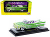 1957 Chevrolet Bel Air Convertible Green Metallic with Flame Graphics and Purple and White Interior Limited Edition to 4050 pieces Worldwide 1/24 Diecast Model Car M2 Machines 40300-139A