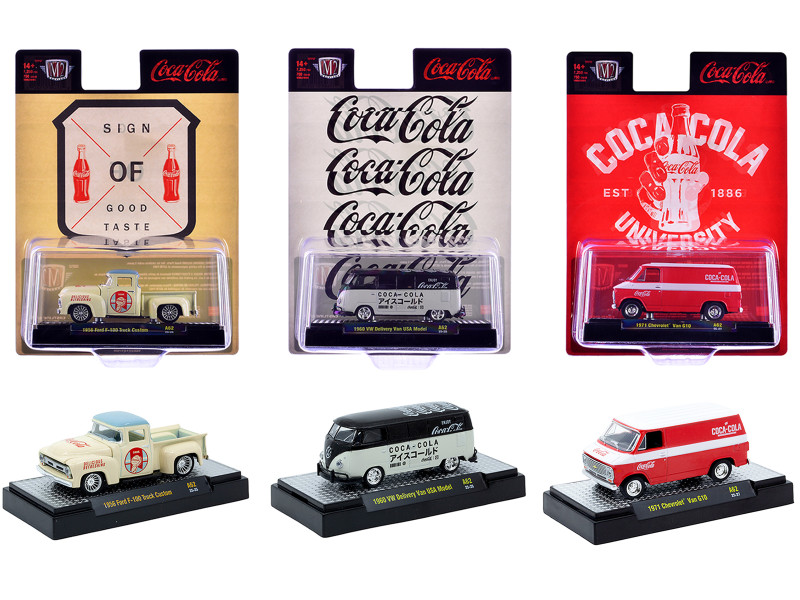 Coca-Cola Set of 3 pieces Release 62 Limited Edition to 8000 pieces Worldwide 1/64 Diecast Model Cars M2 Machines 52500-A62