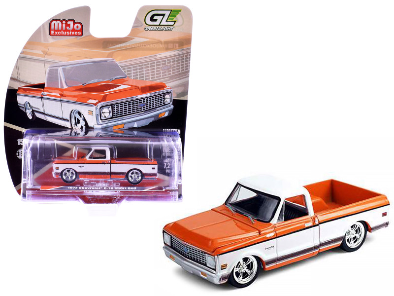 1972 Chevrolet C-10 Short Bed Pickup Truck Orange and White Mijo Exclusives Series 1/64 Diecast Model Car Greenlight GL-1352001