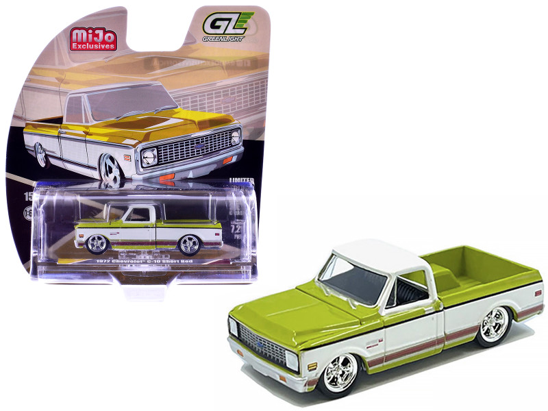 1972 Chevrolet C-10 Short Bed Pickup Truck Mustard Yellow and White Mijo Exclusives Series 1/64 Diecast Model Car Greenlight GL-1352002