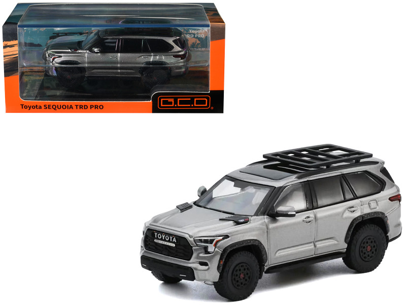Toyota Sequoia TRD PRO Silver Metallic with Roof Rack 1/64 Diecast Model Car GCD KS-068-569
