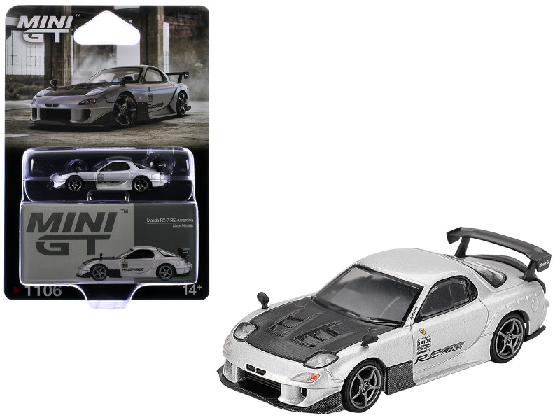Mazda RX-7 RE-Amemiya Silver Metallic with Matt Black Hood Limited Edition 1/64 Diecast Model Car Mini GT MGT01106