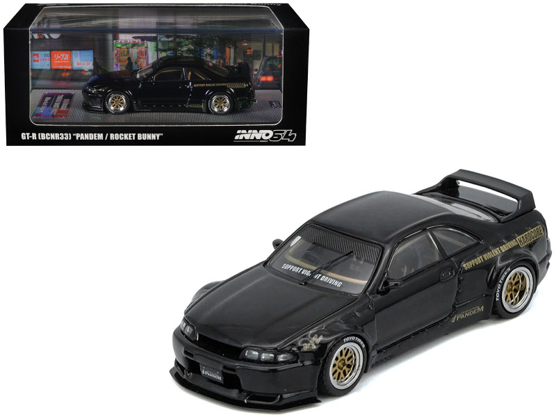 Nissan Skyline GT-R BCNR33 RHD Right Hand Drive Pandem - Rocket Bunny Black 1/64 Diecast Model Car Inno Models IN64-R33P-BLA