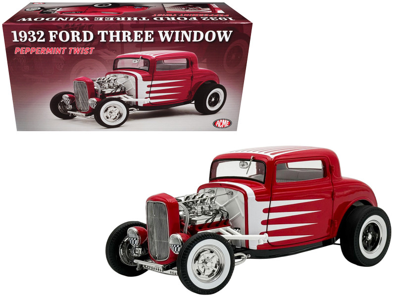 1932 Ford 3 Window Coupe Peppermint Twist Red with White Graphics Limited Edition to 372 pieces Worldwide 1/18 Diecast Model Car ACME A1805026