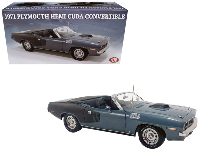 1971 Plymouth HEMI Cuda Convertible Winchester Gray with Black Soft Top Limited Edition to 354 pieces Worldwide 1/18 Diecast Model Car ACME A1806130