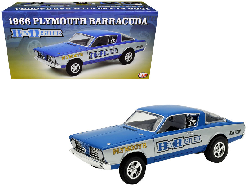 1966 Plymouth Barracuda Hemi Hustler Blue with White Stripes Limited Edition to 374 pieces Worldwide 1/18 Diecast Model Car ACME A1806138
