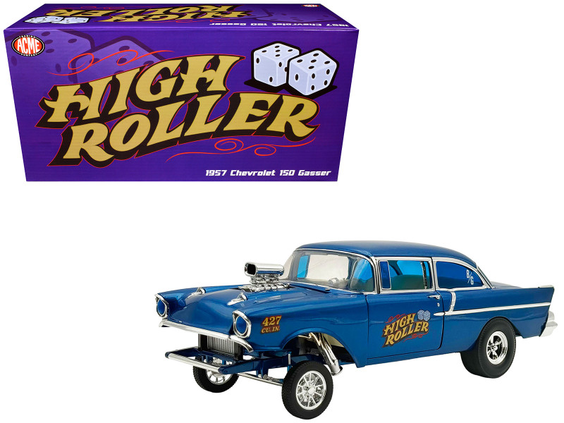 1957 Chevrolet 150 Gasser High Roller Blue Metallic Limited Edition to 300 pieces Worldwide 1/18 Diecast Model Car ACME A1807019