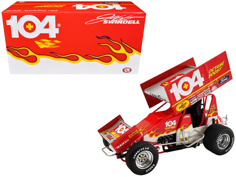 Winged Sprint Car #104+ Jeff Swindell Octane Boost Red with Graphics National Sprint Car Hall of Fame 1/18 Diecast Model Car ACME A1809527