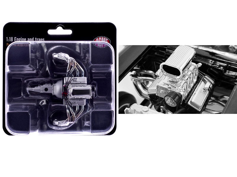 Blown 427 Engine & Transmission Replica from 1957 Chevrolet 150 Gasser 1/18 Model ACME A1807019E